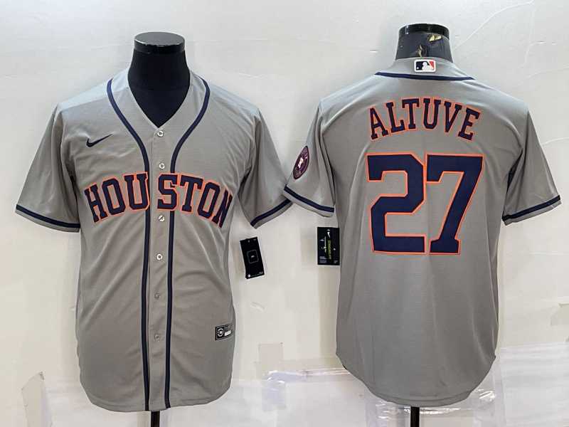 Men%27s Houston Astros #27 Jose Altuve Grey With Patch Stitched MLB Cool Base Nike Jersey